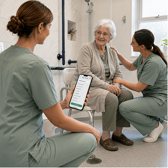 Caregiver assisting senior after a fall incident